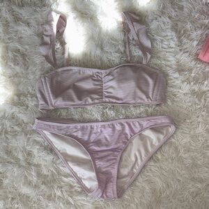 Xhilaration Lavender & White Striped Bikini Set